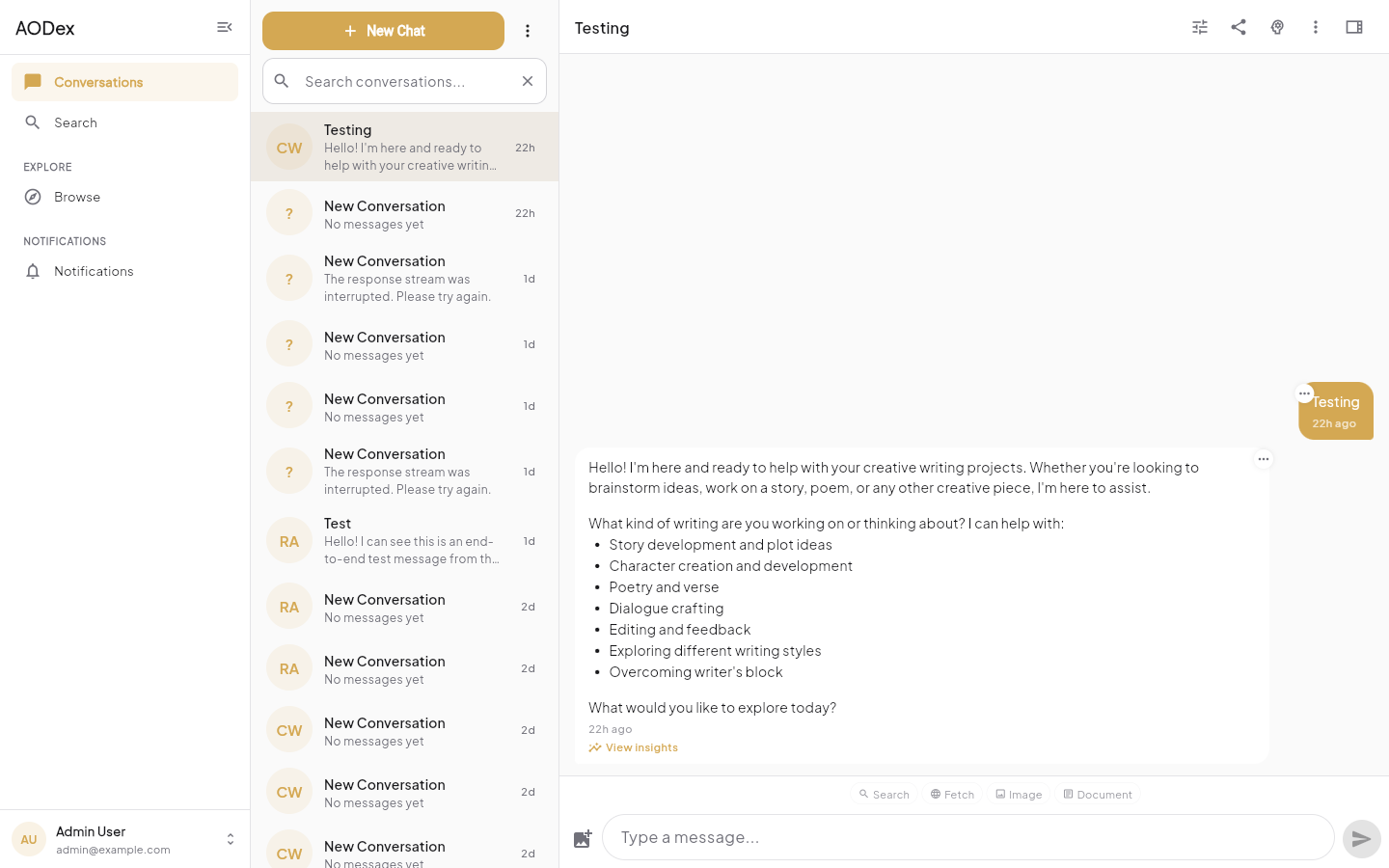 AODex Flutter wide desktop chat view